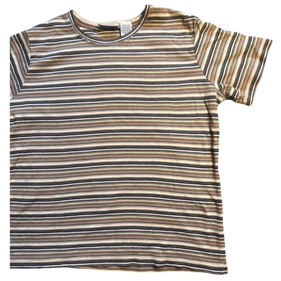 Y2K‎ White Stag Striped Knit Top Women's Large Earth Tone Ribbed Shirt - Picture 2 of 7